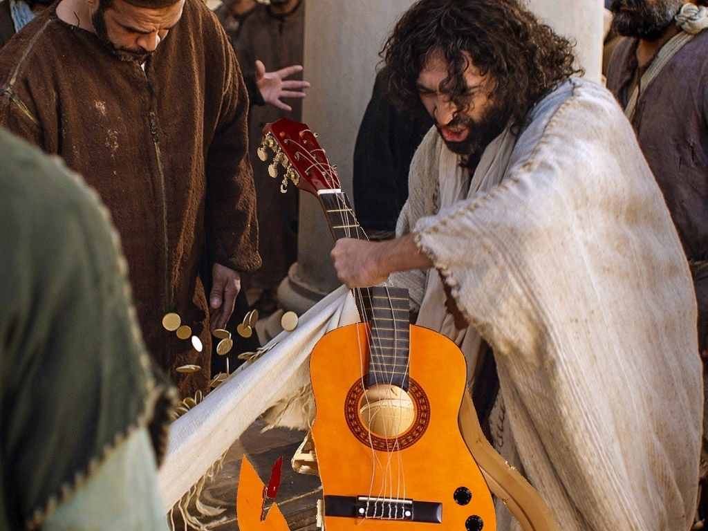 Image de Jésus brisant une guitarre dans le temple